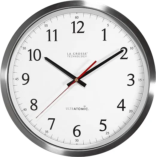 La Crosse Technology 404-1235UA-SS 14 Inch UltrAtomic Analog Stainless Steel Wall Clock