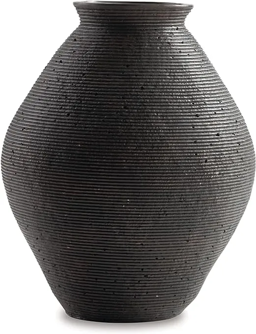 Signature Design by Ashley Hannela 12" Modern Distressed Polyresin Vase, Antique Brown