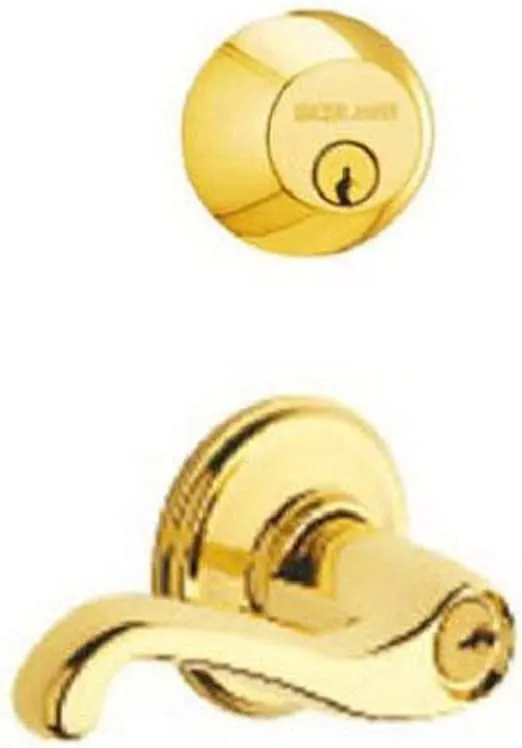 Schlage FB50 V FLA 505 605 Single Cylinder Deadbolt and Keyed Entry Flair Lever, Bright Brass