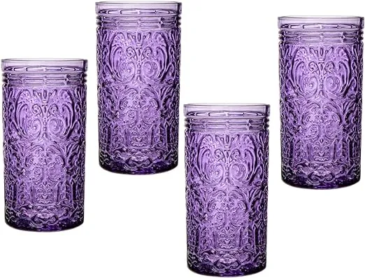 Godinger Highball Glasses, Tall Drinking Glasses, Beverage Glass Cups - Jax Collection, Purple Grape, Set of 4