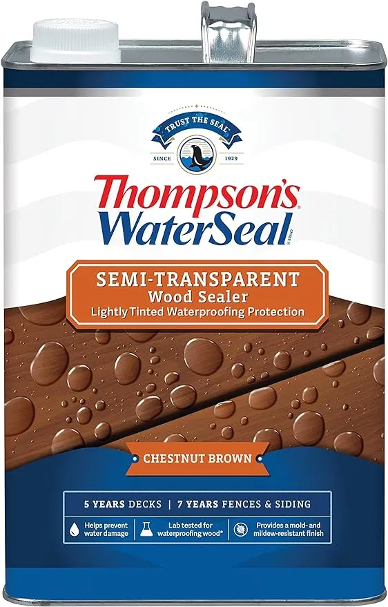 Thompson’s WaterSeal Semi-Transparent Waterproofing Wood Stain and Sealer, Chestnut Brown, 1 Gallon