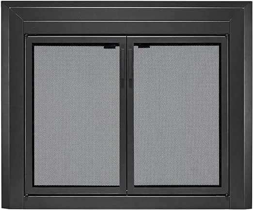 UniFlame - Logan - Cabinet-Style Fireplace Doors with Smoke Tempered Glass (Color: Black, Size: Large - Fits Opening 36in to 43in W x 25.5in to 32.5in H)