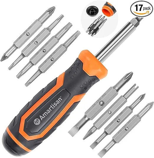 Amartisan 18-in-1 Multi-bit Screwdriver Set Tool All in One, Portable Multi-Purpose Screwdriver, Slotted/Philips/Pozi/Torx/Square,Nut Driver