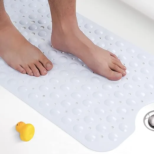 HITSLAM Bath Mat for Tub, Non Slip Bathtub Mat, 40 x 16 Inch Extra Long Bath Tub Mat, Machine Washable Bathroom Shower Mat with Suction Cups and Drain Holes, Soft on Feet, White