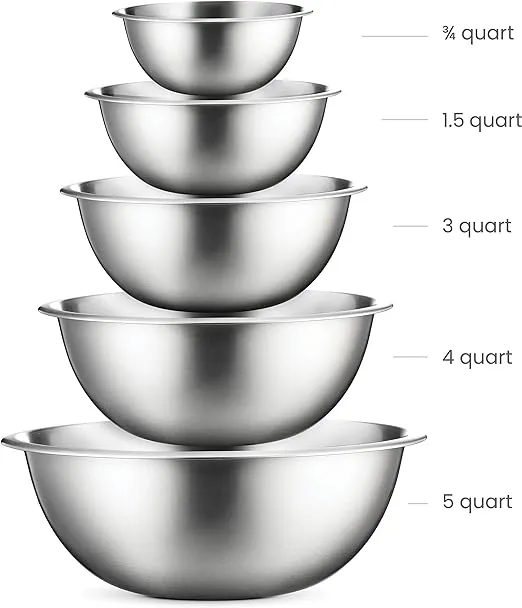 FineDine Stainless Steel Mixing Bowls (Set of 5) Stainless Steel Mixing Bowl Set - Easy To Clean, Nesting Bowls for Space Saving Storage, Great for Cooking, Baking, Prepping