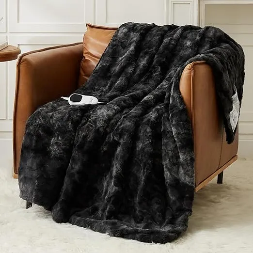 Homemate Heated Blanket Electric Throw - 50x60 Heating Blanket Throw 5 Gears Auto-Off 10 Heat Levels Heat Blanket Over-Heat Protection Luxury Faux Fur Sherpa Heater Blanket Electric ETL Certification