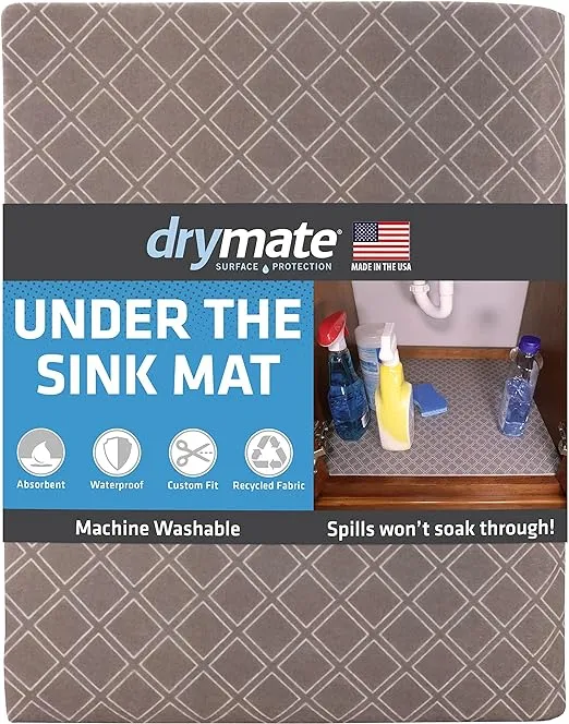 Drymate Premium Under Sink Mat, Waterproof Cabinet Protection Mats for Kitchen & Bathroom, Absorbent Shelf Liners, Slip-Resistant, Non-Adhesive, Machine Washable (USA Made)(24”x29”)(Taupe)