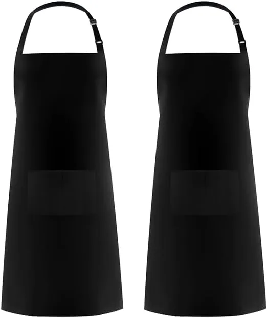 Syntus 2 Pack Adjustable Bib Apron Thicker Version Waterdrop Resistant with 2 Pockets Cooking Kitchen Aprons for Women Men Chef, Black