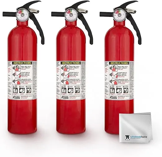 Kidde FA110 Multipurpose Fire Extinguishers 3 Pack - Red, (Rating 1-A:10-B:C) Includes Wholesalehome Cleaning Cloth