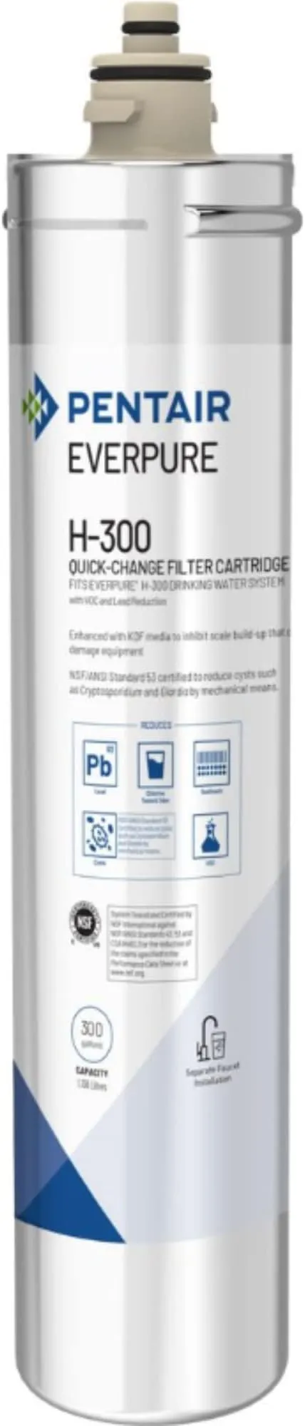 Pentair Everpure H-300 Quick-Change Filter Cartridge, EV927072, For Use in Everpure H-300 Drinking Water Systems, 300 Gallon Capacity, 0.5 Micron