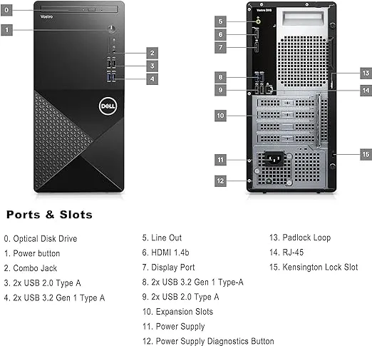 Dell Vostro 3910 Business Desktop Computer, 12th Gen Intel Core i5-12400 Processor, 16GB DDR4 RAM, 1TB PCIe SSD, WiFi 6, DVD-RW, Display Port, HDMI, Windows 11 Pro, Black