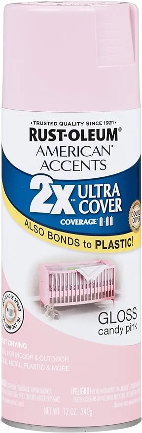Rust-Oleum 284976 American Accents Ultra Cover 2X Gloss, 12 Fl Oz (Pack of 1), Candy Pink