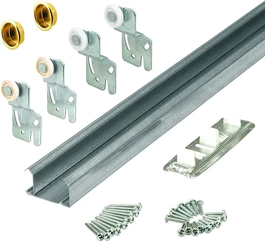 Prime-Line 161791 By-Pass Closet Track Kit, 48 In., 2-Door Hardware, Brass-Plated Pulls (1 Kit)