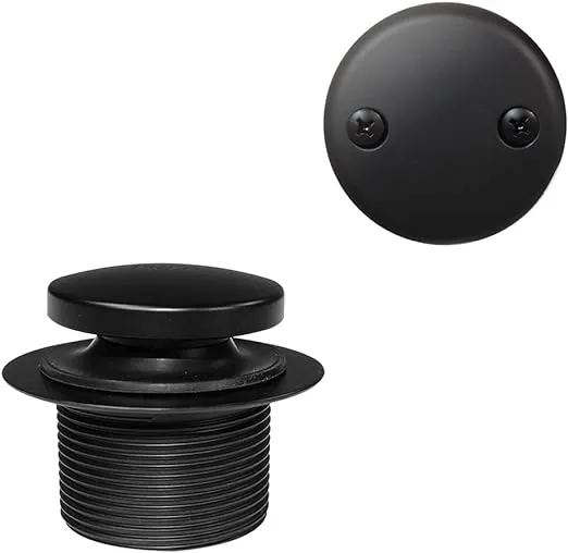 Westbrass D93-2-62 1-1/2" Tip-Toe Bathtub Drain Plug Trim Set with Two-Hole Overflow Faceplate, Matte Black, 1 Count (Pack of 1)