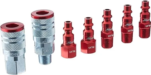 Milton ColorFit Coupler & Plug Kit - (M-Style, Red) - 1/4" NPT, (7-Piece)