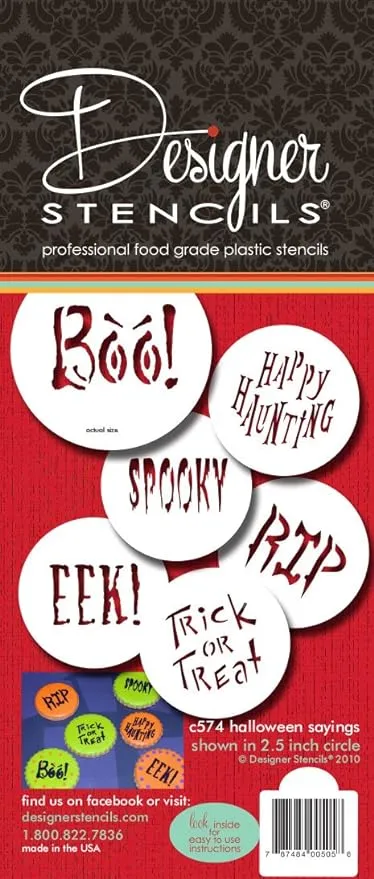 Designer Stencils Small Halloween Cookie Stencil Sayings, Beige/semi-transparent