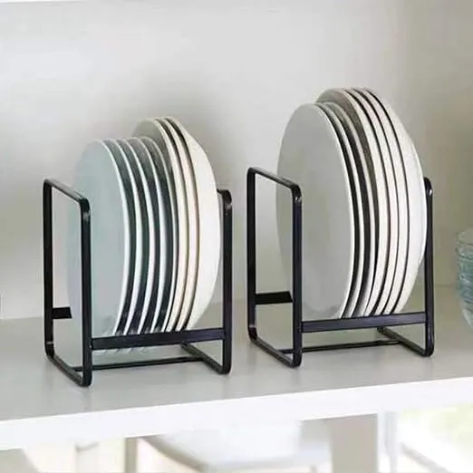 2PCS Plate Holders Organizer , Metal Dish Storage Dying Display Rack for Cabinet, Counter and Cupboard - Black， Small