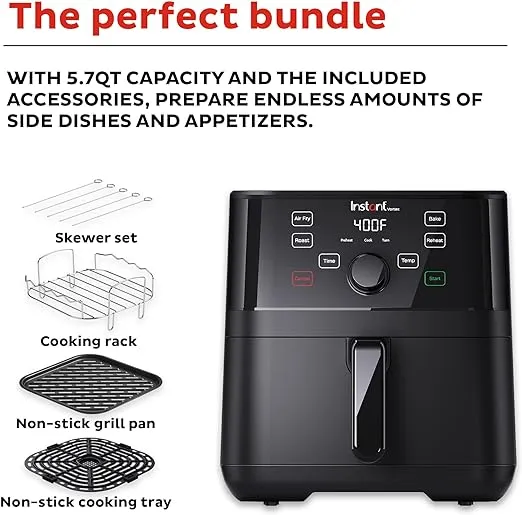 Instant Pot Vortex 5.7QT Air Fryer With Accessories, Custom Smart Cooking Programs, 4-in-1 Functions that Crisps, Roasts, Bakes and Reheats, 100+ In-App Recipes, from the Makers of Instant Pot, Black