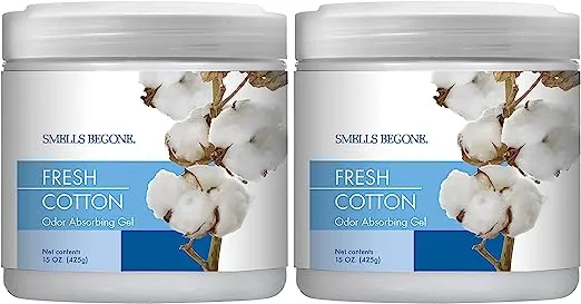 SMELLS BEGONE Air Freshener Odor Absorber Gel - 15 oz, Pack of 2 - Absorbs and Eliminates Odor in Pet Areas, Bathrooms, Cars, & Boats - Made with Essential Oils - Fresh Cotton Scent