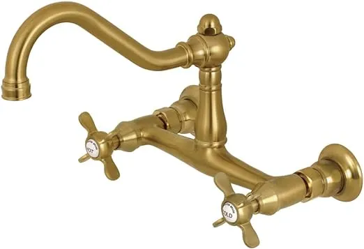 Kingston Brass KS3247BEX 8-Inch Center Wall Mount Bathroom Faucet, Brushed Brass