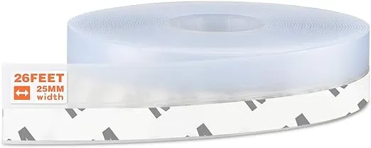 26 Feet Silicone Seal Strip, Door Weather Stripping Window Sealing Tape for Draft Stopper Adhesive Doors Windows and Shower Glass Gaps (Transparent, 25MM)