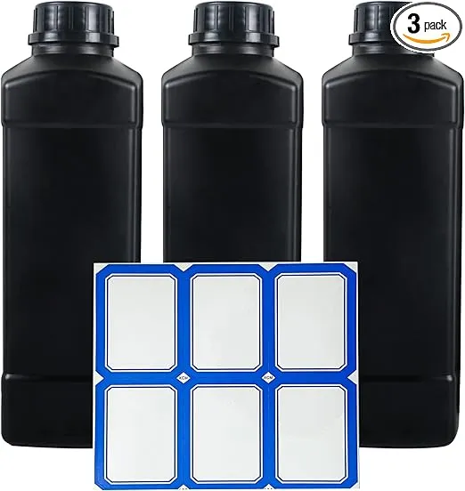 3x1L HDPE Darkroom Chemical Storage Bottles Square Liquid Container Bottle Anti Oxidation Storage Film Photo Developing Processing Equipment with Label,Black