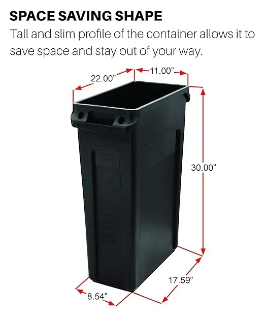 Rubbermaid Commercial Products Slim Jim Plastic Rectangular Trash/Garbage Can/Bin with Venting Channels, 23 GAL, Brown, for Kitchens/Classrooms/Offices/Back of House