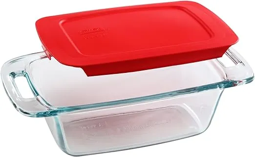 Pyrex Easy Grab 1.5-Qt Glass Loaf Dish with Lid, Tempered Glass Baking Pan with Large Handles, Non-Toxic, BPA-Free Lid, Bread Pan, Dishwasher, Fridge, Freezer, Oven and Microwave Safe Loaf Pan