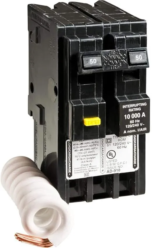 50 Amp HOM250GFIC Two Pole GFCI Circuit Breaker for Square D Homeline