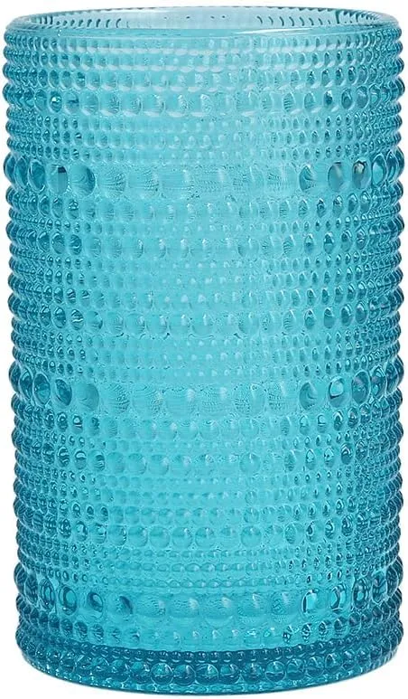 Fortessa Jupiter Beaded Hobnail Glass, 13 Ounce Iced Beverage (Set of 6), Lagoon Blue