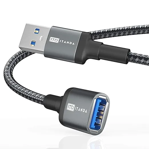 ITD ITANDA 15FT USB Extension Cable USB 3.0 Extension Cord Type A Male to Female 5Gbps Data Transfer for Keyboard, Mouse, PlayStation, Xbox, Flash Drive, Printer, Camera and More, Grey