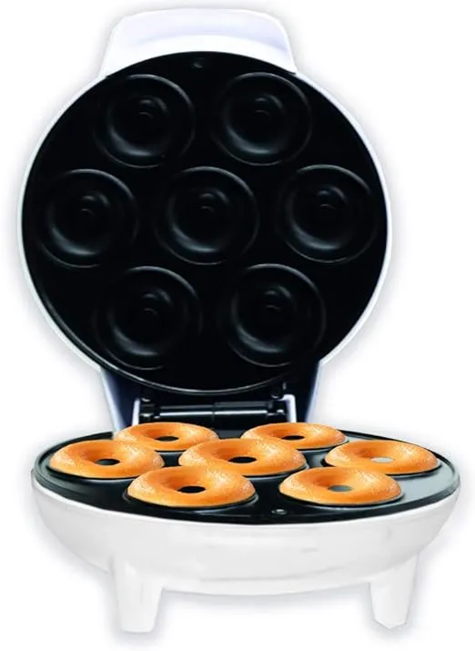 Courant Mini Donut Maker Machine for Holiday, Kid-Friendly, Breakfast or Snack, Desserts & More with Non-stick Surface, Makes 7 Doughnuts, White