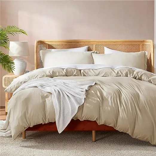 Nestl Beige Cream Duvet Cover Queen Size - Soft Double Brushed Queen Duvet Cover Set, 3 Piece, with Button Closure, 1 Duvet Cover 90x90 inches and 2 Pillow Shams