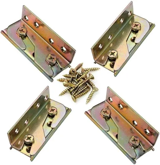 Socell 4 Sets Bed Rail Brackets Heavy Duty No-Mortise Bed Rail Fittings Wooden Bed Frame Connectors with Screws for Headboards Footboards Hold