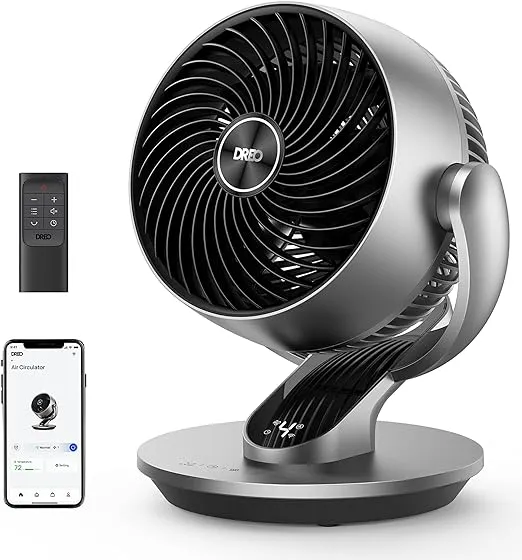 Dreo Smart Fan for Bedroom, 13" Height Quiet Fans, 120° Vertical Manual +90° Oscillating Fan with Remote/APP/Voice, 70 ft, 4 Speeds, 5 Modes, 12H Timer, Floor Fan for Home, Room, Office