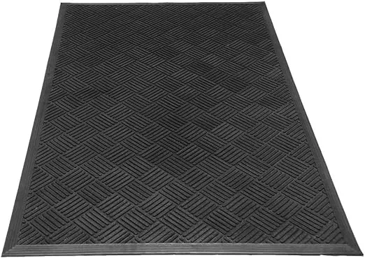 Rubber-Cal "Dura-Scraper Checkered" Commercial Entrance Mat - 3/8 in x 3 ft x 5 ft - Black Rubber Doormats