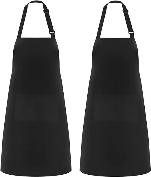 NLUS 2 Pack Kitchen Cooking Aprons, Adjustable Bib Soft Chef Apron with 2 Pockets for Men Women (Black,2)