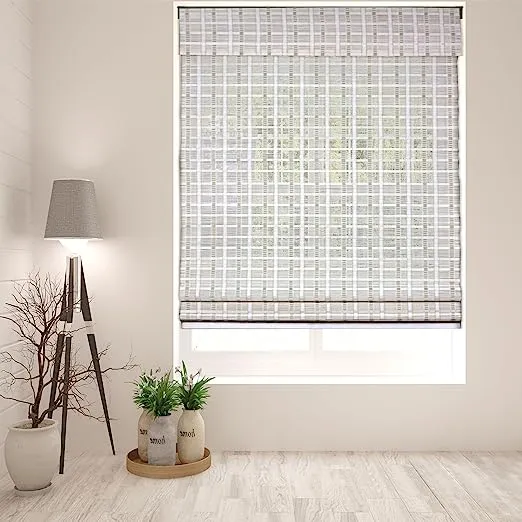 ARLO BLINDS Sheer Bamboo Roman Shades with Valance - Whitewash, 22" W x 60" H - Light Filtering Cordless Blinds for Interior Windows - Real Natural Bamboo Material - Mounting Hardware Included