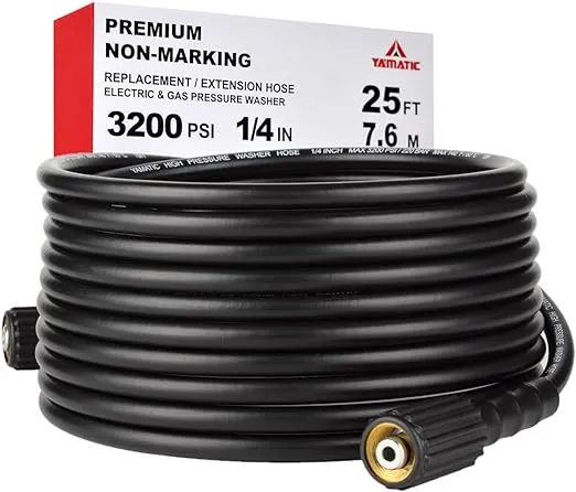 YAMATIC Pressure Washer Hose 25FT 1/4" Kink Resistant M22 Brass Fitting Power Washer Hose Replacement for Ryobi, Troy Bilt, Greenworks, CRAFTSMAN & More High PressureWashers, 3200 PSI