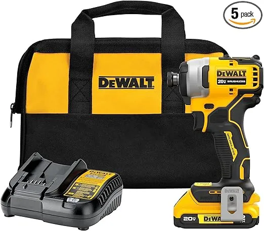 DEWALT ATOMIC 20V-Max Brushless/Cordless Compact 1/4 in. Impact Driver Kit w/Charger, 2.0Ah-Battery, Bag&Belt Clip