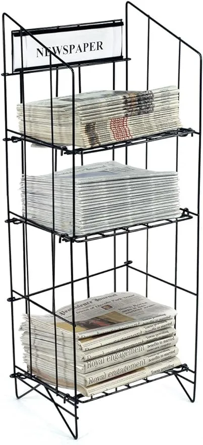 43-inch-Tall Wire Newspaper Display Rack Stand with 3 Shelves, 15.75 x 13.5 - Black