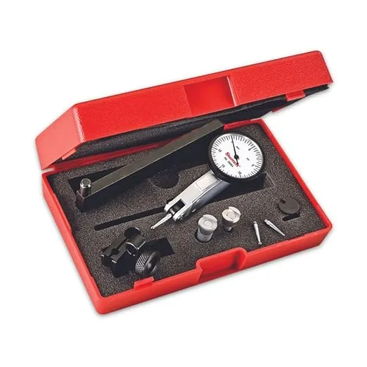 Starrett Dial Test Indicator with Dovetail Mount, Accessories and Case - 1-1/4" White Dial Face, .030" Range, 0-15-0 Dial Reading, .0001" Graduations - 3809AC