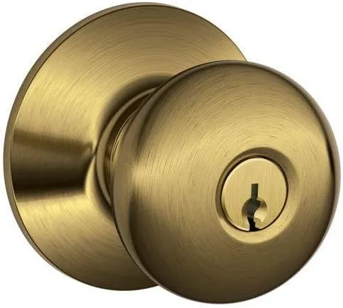SCHLAGE F51A PLY 609 Plymouth Knob Keyed Entry Lock, Antique Brass