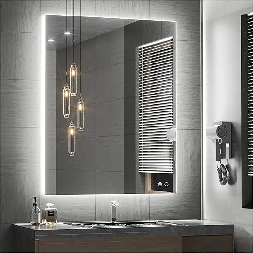 Keonjinn LED Bathroom Mirror 28" x 36" with Backlit, Led Mirror for Bathroom, Mirror with Lights Wall Mounted Anti Fog, HD Tempered Glass, UL Listed Driver, Waterproof, CRI90+(Horizontal/Vertical)