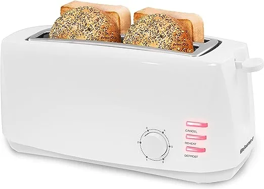 Elite Gourmet ECT-4829 Long Slot 4 Slice Toaster, 6 Toast Settings Toaster Defrost, Reheat, Cancel Functions, Slide Out Crumb Tray, Extra Wide Slots for Bagels Waffles, White