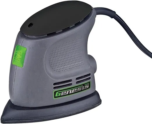 Genesis Detail Palm Sander with Palm Grip, Vacuum Port, Hook-and-Loop System, Dust-Proof Power Switch, and Sandpaper (GPS080)
