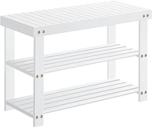 SONGMICS Shoe Rack Bench, 3-Tier Bamboo Shoe Storage Organizer, Entryway Bench, Holds Up to 286 lb, 11.3 x 27.6 x 17.8 Inches, for Entryway Bathroom Bedroom, White ULBS004W01