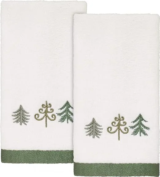 Avanti Linens - Fingertip Towels, Soft & Absorbent Cotton Velour, Holiday Bathroom Decor, Set of 2 (Christmas Trees Collection)