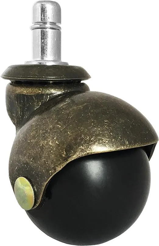 2" Antique Brass Ball Caster Wheel for Office, Executive, & Gaming Chairs w/ 7/16" x 7/8" Grip Ring Mounting Stem - Set of 5 - S5352