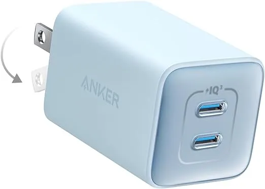 Anker Nano Charger, 47W USB C Charger, 2 Port Compact Foldable GaN Charger for iPhone 16/15 and More Series, Galaxy, Pixel, Compatible with MagSafe